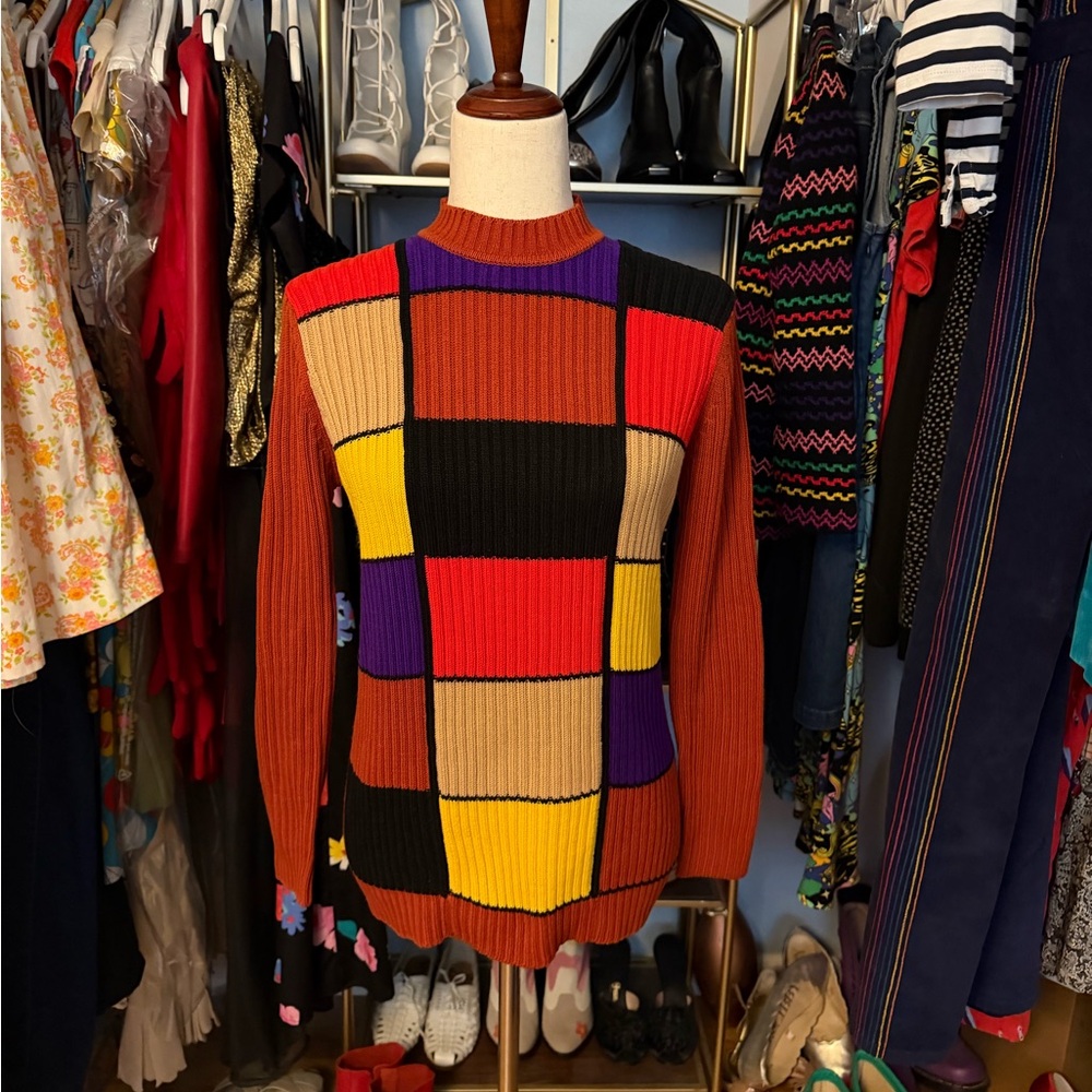 Vintage 1970s Colorblock Sweater - Size Medium